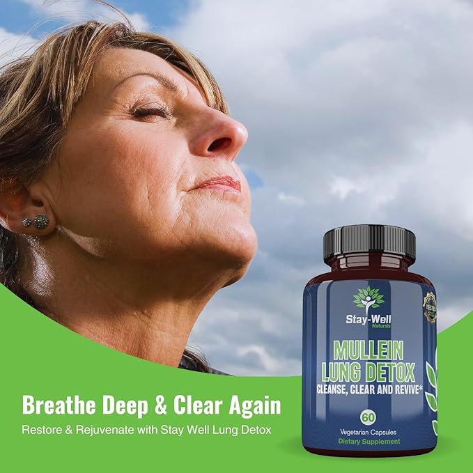 Mullein Lung Detox for Smokers to Support Healthy Lungs and Clear Breathing, All-Natural Lung Cleanse, Herbs and Proven Nutrients, 60 Capsules