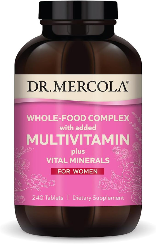 Dr. Mercola Whole-Food Complex with Added Multivitamin Plus Vital Minerals for Women, 30 Servings (240 Tablets), Dietary Supplement, Supports Overall Health