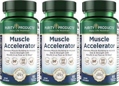 Purity Products Muscle Accelerator 650 mg Patented & Clinically Tested Muscle Accelerator Blend of Ayurvedic Herbal Extracts Promotes Strength, Endurance + Muscle Growth - 60 Veg Caps (3)