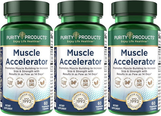Purity Products Muscle Accelerator 650 mg Patented & Clinically Tested Muscle Accelerator Blend of Ayurvedic Herbal Extracts Promotes Strength, Endurance + Muscle Growth - 60 Veg Caps (3)