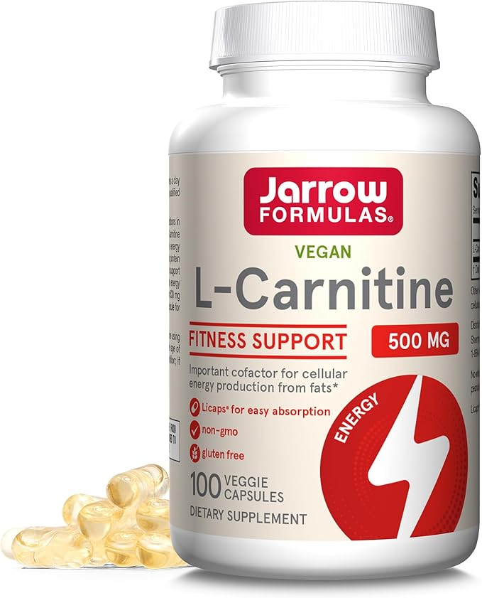 Jarrow Formulas L-Carnitine 500 mg - 100 Veggie Licaps - Important Cofactor for Energy Production (ATP) from Fats - Dietary Supplement - Vegan - Up to 100 Servings