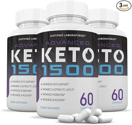 (3 Pack) Advanced Keto 1500 Keto Pills 1275MG New & Improved Formula Contains Apple Cider Vinegar Extra Virgin Olive Oil Powder Green Tea Leaf 180 Capsules
