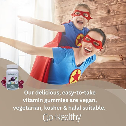 Go Healthy Iron Gummies for Kids, Toddlers, Teens with Vitamin C, Vegan Supplement - Children's Energy, Brain & Immune Support - Grape Flavor, Gluten Free, Kosher, Halal - 30 Servings