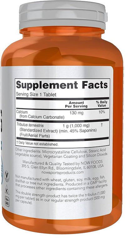 NOW Foods Sports Nutrition, Tribulus (Tribulus terrestris) 1,000 mg, Double Strength, Men's Health, 180 Tablets