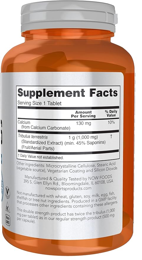 NOW Foods Sports Nutrition, Tribulus (Tribulus terrestris) 1,000 mg, Double Strength, Men's Health, 180 Tablets