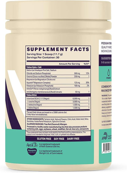 Podium Nutrition, Instantized BCAA Powder, Hydro and Salt, Blue Razz Slushie, 30 Servings, Electrolytes, Hydration, Recovery