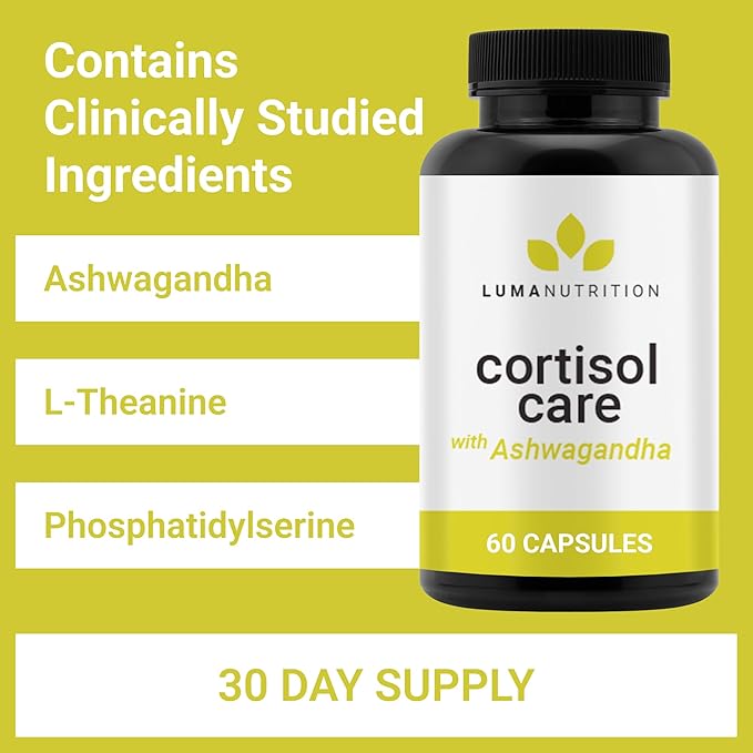 Luma Nutrition Cortisol Supplement - Ashwagandha Supplement + L-Theanine - Cortisol Reducer/Manager - 60 Capsules
