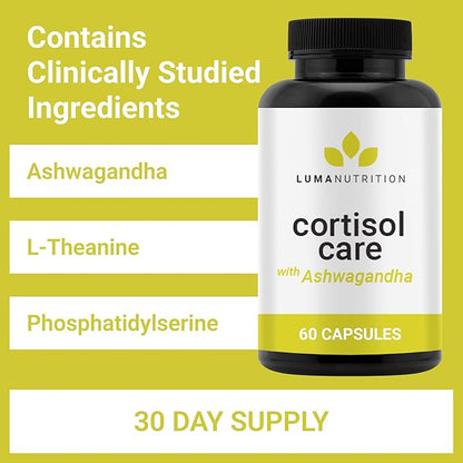 Luma Nutrition Cortisol Supplement - Ashwagandha Supplement + L-Theanine - Cortisol Reducer/Manager - 60 Capsules