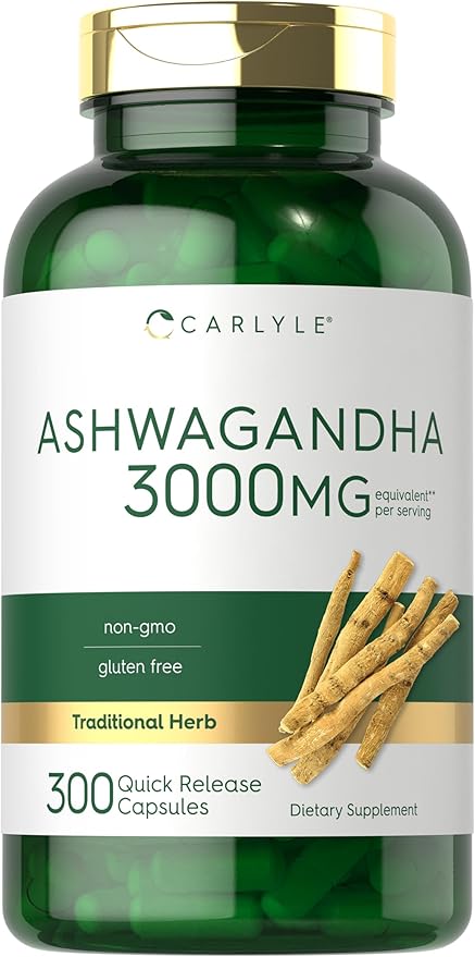 Carlyle Ashwagandha Supplement 3000mg | 300 Capsules | Root Extract for Women and Men | Non-GMO, Gluten Free