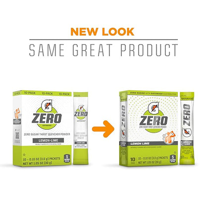 Gatorade G Zero Powder, Lemon Lime, 0.10oz Packets, 10 Count (Pack of 12)