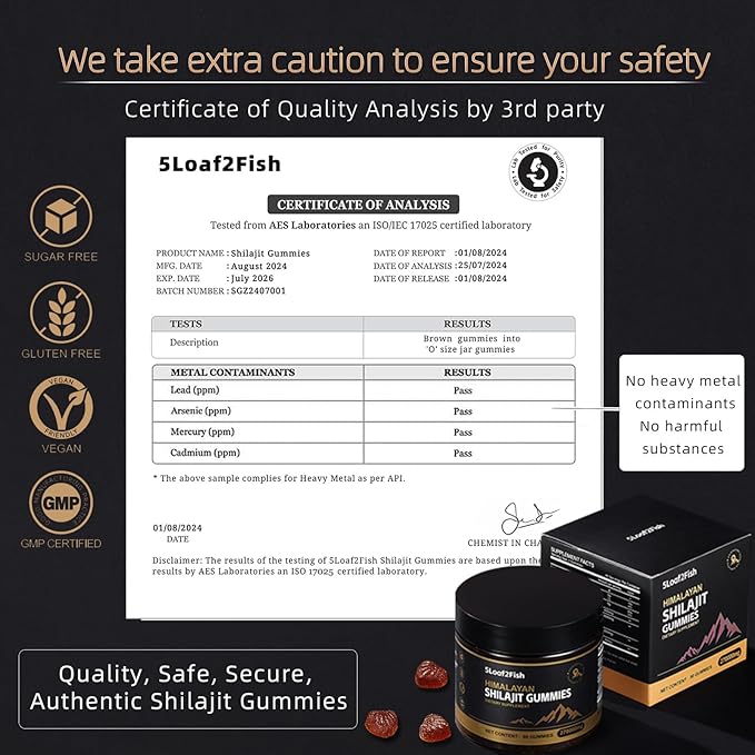 Organic Shilajit Gummies, Pure Himalayan Shilajit Gummies for Men Supplement, Gold Shilajit Gummies for Women，Natural 85+ Trace Minerals, Ashwagandha, Black Seed Oil Extract, 90 Gummies