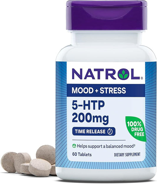 Natrol 5-HTP 200mg, Dietary Supplement Helps Support a Balanced Mood, 60 Time Release Tablets, 60 Day Supply