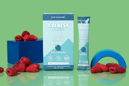 Kid's Clear Whey Protein Powder (Blue Raspberry, 10 Packets) Protein Drink Mix for Kids, Electrolytes for Kids, 8g Protein Per Serving, Non GMO, Zero Added Sugar
