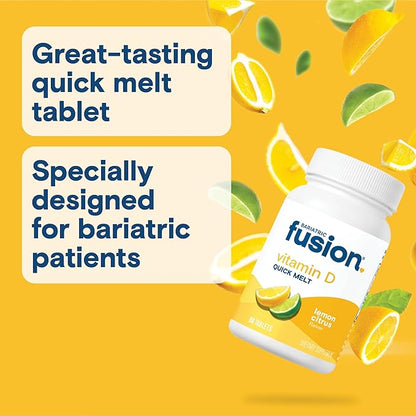 Bariatric Fusion Dissolvable Vitamin D3 5000 IU Quick Melt | Lemon Citrus Flavored Chewable Vitamin D Supplement | Healthy Bone Support* | Gluten, Dairy, and Soy Free | 90 Fast Melting Tablets