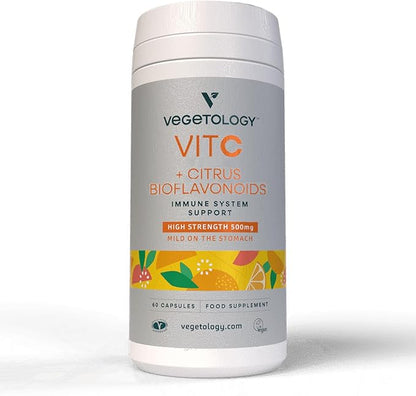 Vegan Vitamin C Supplements — VIT C + Citrus Bioflavonoids — Vitamins and Health Supplements — Daily Supplements (60 Capsules) — Vitamin C 500mg Capsules — Antioxidants Supplement