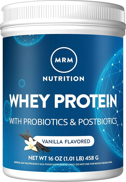 MRM Nutrition Whey Protein | Vanilla Flavored |18g Protein | with 2 Billion probiotics + Digestive enzymes + BCAAs | High Absorption + Digestion | Hormone + antibiotic Free | 17 Servings