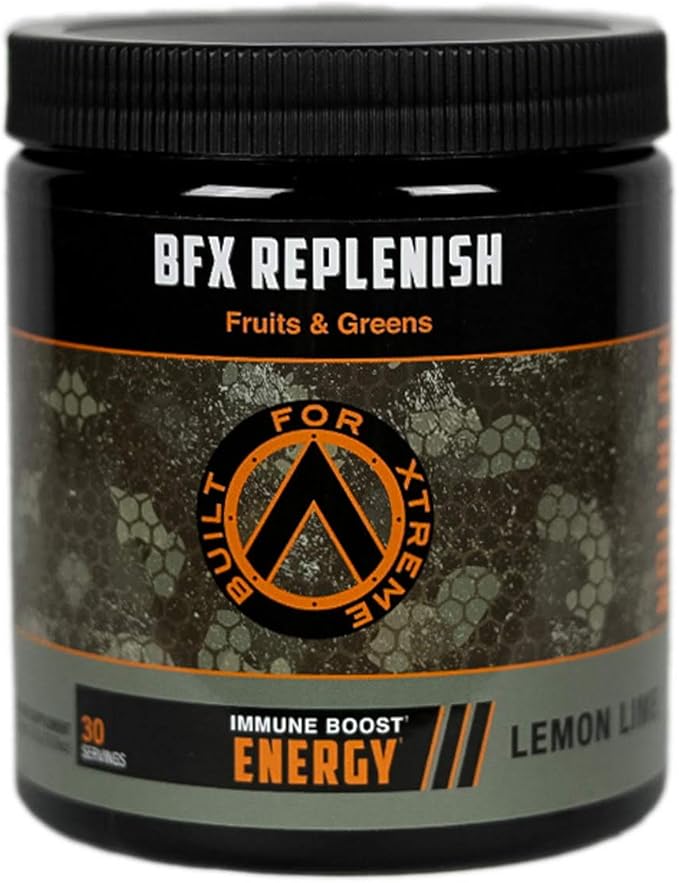 Built For Xtreme Replenish Energy Fruits and Greens Immune Boost, Lemon Lime Flavored Superfood Powder 12.59oz for Total Body Wellness and Immunity Boost