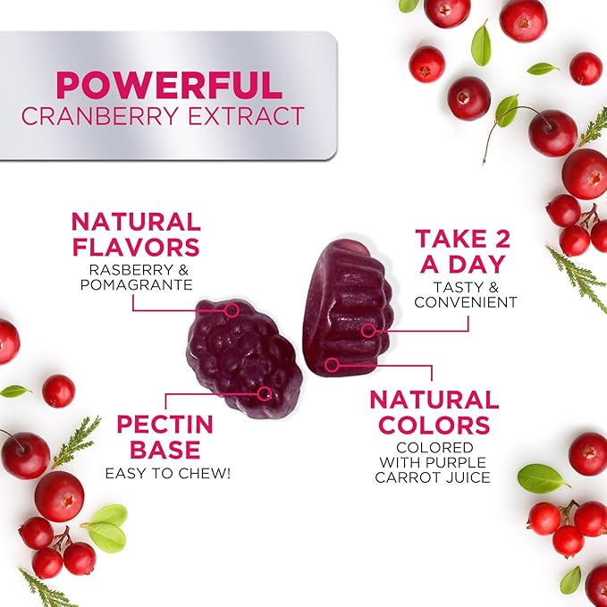 Cranberry Gummies - Urinary Tract Health Gummy + Vitamin C - 25,000mg - Triple Strength Cranberry Concentrate Extract Supplement Pills, Ultimate Potency, Non-GMO, Gluten Free - 120 Gummies