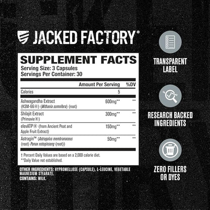 Jacked Factory Build-XT 50+ Daily Muscle Builder - Muscle Recovery Supplement & Muscle Builder for Men and Women with KSM-66 Ashwagandha, Primavie Shilajit, ElevATP, & Astragin - 90 Count