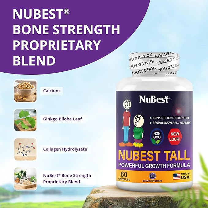 NuBest Tall - Powerful Formula for Strong Bones, Immunity & Healthy Development with Calcium, Collagen & Herbs - for Children (5+) & Teens Who Don’t Drink Milk Daily - 2 Pack | 2 Months Supply