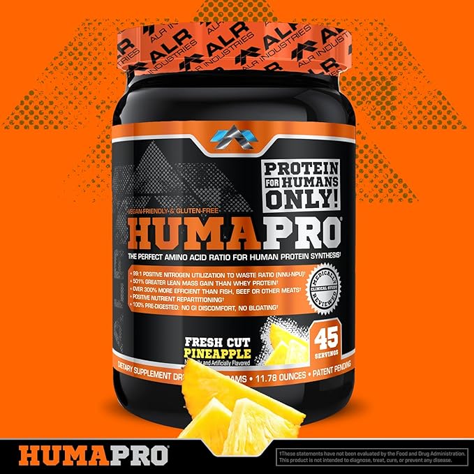 Humapro | Amino Acids Protein Matrix for Humans | 99% Utilization for Lean Muscle | Vegan, Gluten Free | 334g / 45 Servings (Fresh Cut Pineapple)