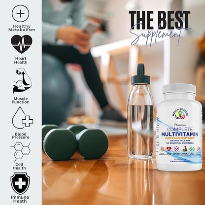 Complete Daily Multivitamins Supplement - 60 Capsules - Essential Vitamins & Minerals - Immune, Heart and Support - Suitable for Both Men and Women
