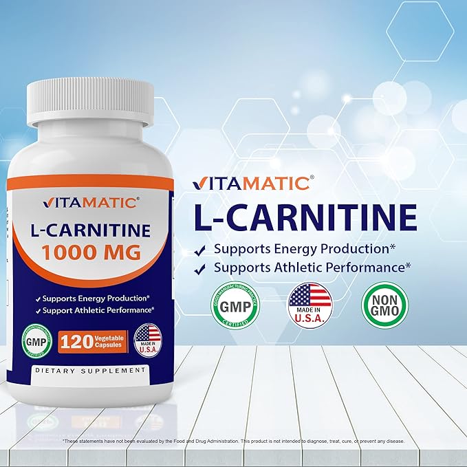 Vitamatic L-Carnitine Fumarate 1000 mg - 120 Vegetable Capsules (3 Bottles)