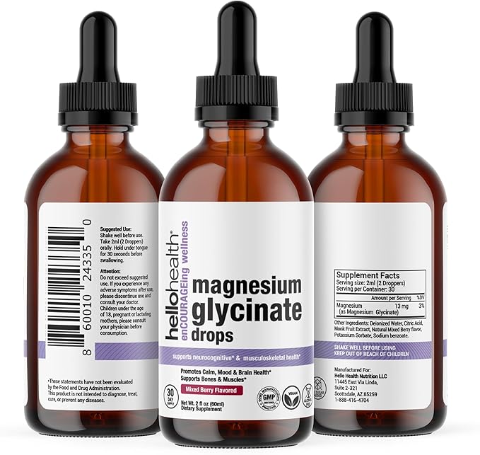 Magnesium Glycinate Liquid Magnesium Supplement Women, Men & Kids – Magnesium Bisglycinate 100 mg for Natural Calm, Muscle Recovery & Joint Support – Magnesium Liquid Vitamins (30 Days) – Berry Flavor