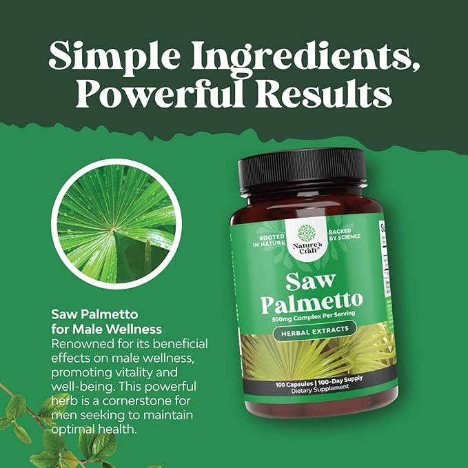 Extra Strength Saw Palmetto Extract - Advanced Herbal Complex for Hair Health and Urinary Support with Plant Sterols & Flavonoids - Potent Herbal Supplement with 500mg per Serving - 100 Capsules