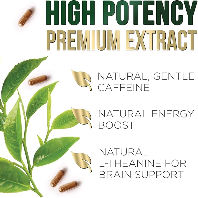Green Tea Extract Capsules 1000mg 98% Standardized EGCG - 3X Strength for Natural Energy - Heart Support with Polyphenols - Gentle Caffeine - 60 Capsules