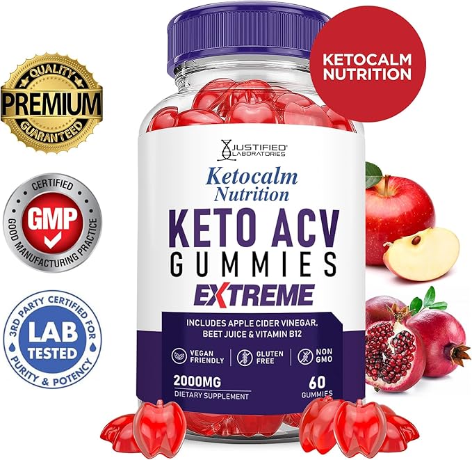 (5 Pack) Ketocalm Nutrition Keto ACV Gummies Extreme 2000MG Keto Calm Nutrition Keto Gummies Apple Cider Vinegar Formulated with Pomegranate Beet Juice Powder B12 Vegan Non GMO 300 Gummys