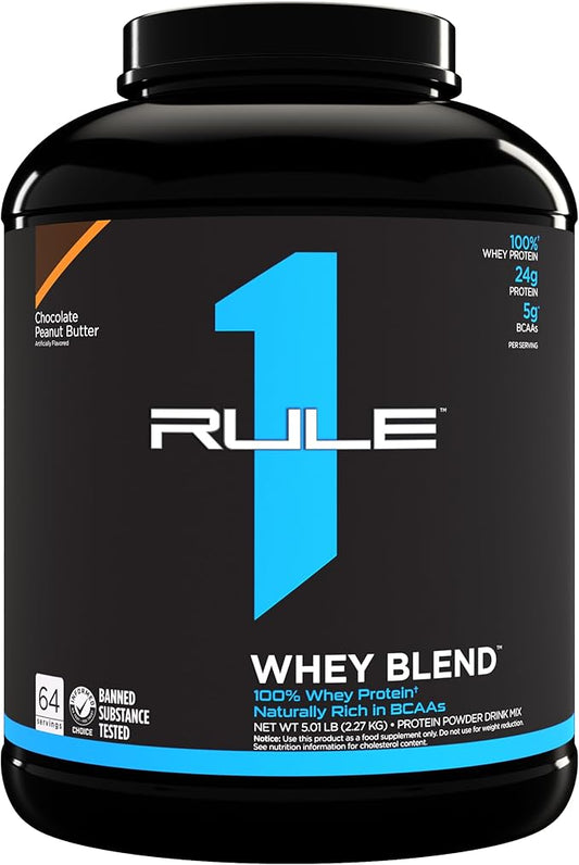 Rule One Proteins, R1 Whey Blend- Chocolate Peanut Butter, 24g Fast-Acting Whey Protein Concentrates, Isolates, and Hydrolysates Per Serving, with Naturally Occurring EAAs and BCAAs, 5lbs