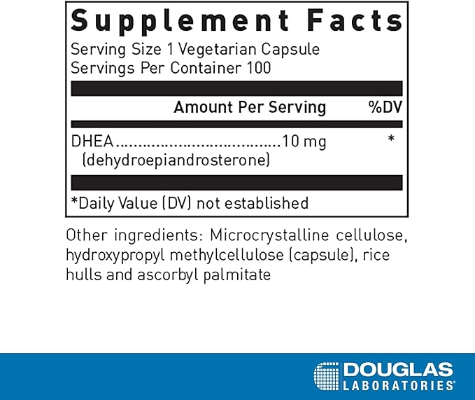 Douglas Laboratories DHEA 10 mg Capsules - Micronized - Supports Hormone Balance, Immunity, Brain, Bone Health & Metabolism* - Non-GMO - 100 Vegetarian Capsules