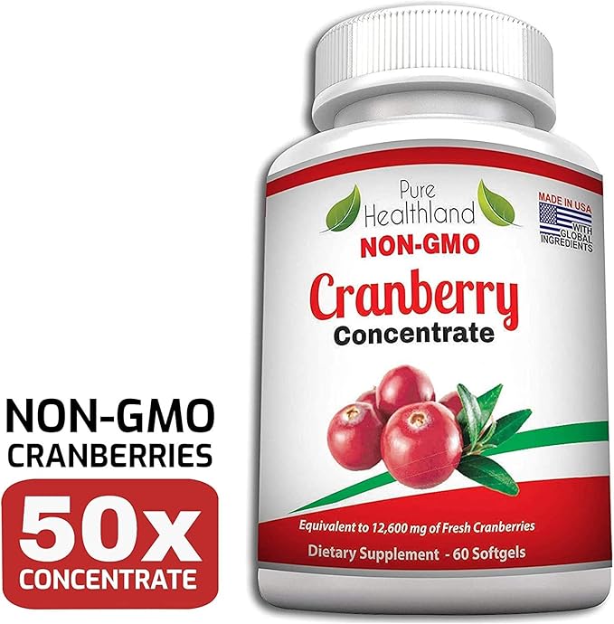 Non GMO Cranberry Concentrate Supplement Pills for Urinary Tract Infection UTI. Equals 12600mg Cranberries. Triple Strength for Men and Women, Easy to Swallow Softgels 1 Bottle