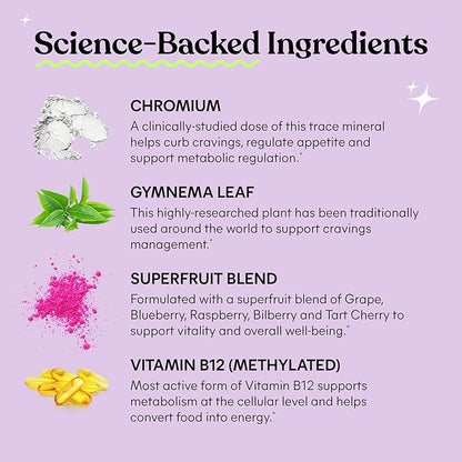 Lemme Curb Cravings Soft Chews - Reduce Appetite, Support Healthy Diet, Metabolism & Lean Body w/Clinically Studied Chromium, Gymnema & B12, No Added Sugar, Mixed Berry, 30 Count (Month Supply)