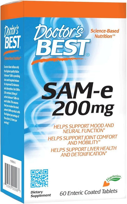 Doctor's Best SAM-e Mood & Joint Support & Liver Health (Pharmaceutical Grade/Non-GMO/Gluten Free/Vegetarian), Tablet, 60 Count (Pack of 1)