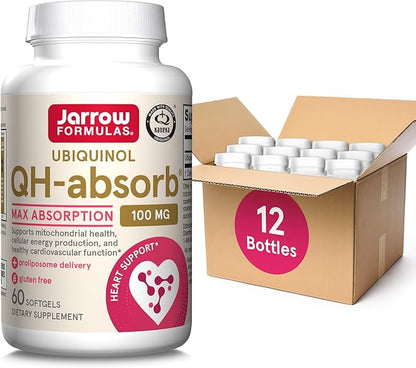 Jarrow Formulas QH-Absorb 100 mg Max Absorption- CoQ10 Ubiquinol- Up to 60 Servings (Softgels) - Supports Mitochondrial Health, Cellular Energy Production & Healthy Cardiovascular Function, Pack of 12