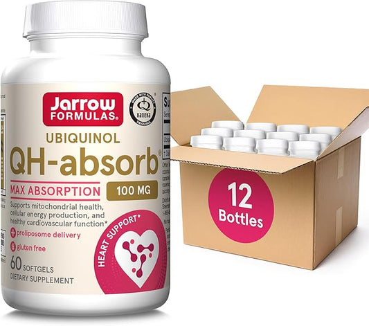 Jarrow Formulas QH-Absorb 100 mg Max Absorption- CoQ10 Ubiquinol- Up to 60 Servings (Softgels) - Supports Mitochondrial Health, Cellular Energy Production & Healthy Cardiovascular Function, Pack of 12