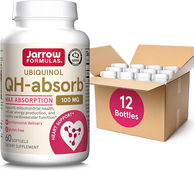 Jarrow Formulas QH-Absorb 100 mg Max Absorption- CoQ10 Ubiquinol- Up to 60 Servings (Softgels) - Supports Mitochondrial Health, Cellular Energy Production & Healthy Cardiovascular Function, Pack of 12