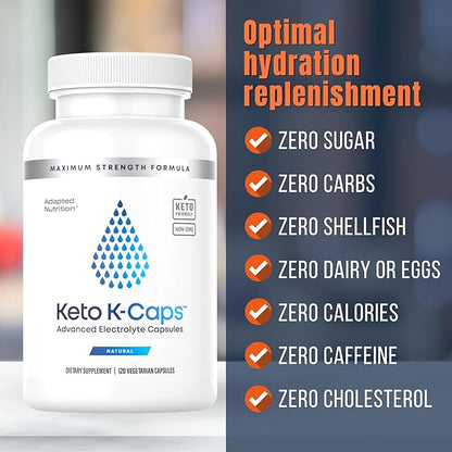 Keto K-Caps Electrolyte Capsules | Keto Approved Electrolyte Supplement | Hydrate Fast & Beat Leg Cramps | 700mg Potassium, Sodium, Magnesium | No Maltodextrin | 120 Caps