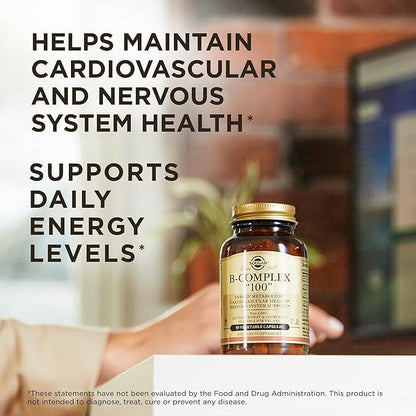 Solgar B-Complex "100" - 50 Vegetable Capsules - Energy Metabolism, Cardiovascular Health, Nervous System Support - Non-GMO, Vegan, Gluten Free - 50 Servings
