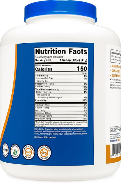 Nutricost Grass-Fed Whey Protein Isolate (Chocolate Peanut Butter, 5LBS) - Non-GMO, Gluten Free