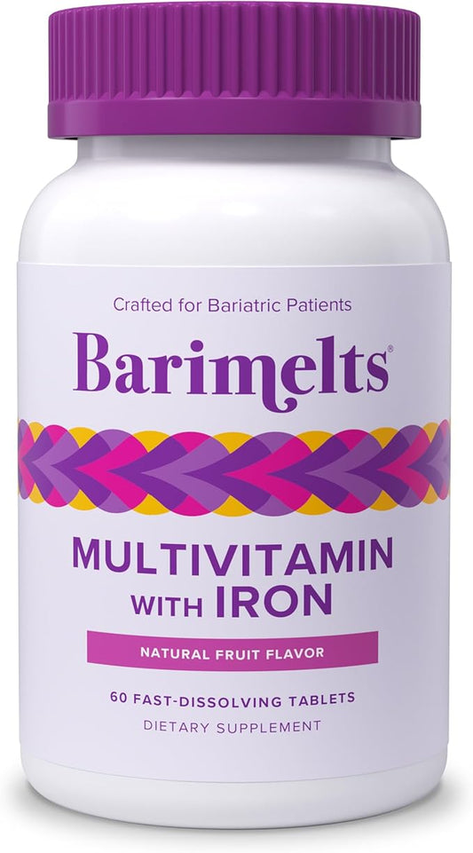 Barimelts Bariatric Multivitamin with Iron - 60 Fast-Dissolving Tablets (1-Month Supply) - Sugar-Free Bariatric Vitamins for Women, Natural Fruit Flavor