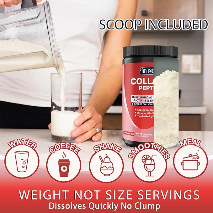 Multi-Collagen-Peptide-Powder with Probiotics, 50 Servings of Hydrolyzed Collagen Peptides with Hyaluronic Acid, Biotin & Multivitamins - Supports Skin, Hair, Nails Health