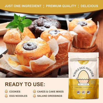 Orgnisulmte Whole Egg Powder, Fresh Pasteurized Egg Powder, All Natural, No Additives, Gluten Free Excellent for Baking Made in USA 8 Oz