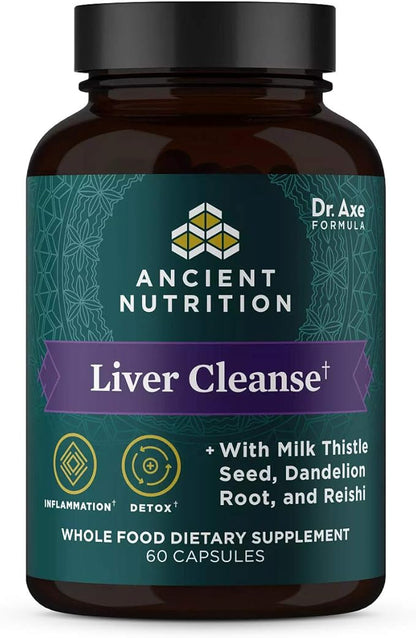 Liver Detox Supplement by Ancient Nutrition, Ancient Herbals Liver Cleanse with Milk Thistle, Dandelion Root & Reishi for Optimal Liver Support, 1300mg, Gluten Free, 60 Count