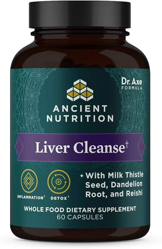 Liver Detox Supplement by Ancient Nutrition, Ancient Herbals Liver Cleanse with Milk Thistle, Dandelion Root & Reishi for Optimal Liver Support, 1300mg, Gluten Free, 60 Count