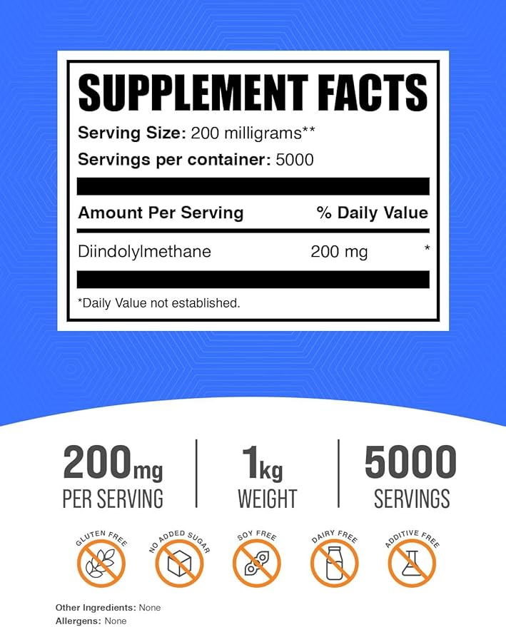 BulkSupplements.com DIM Powder - Diindolylmethane Powder, DIM Supplement for Men & Women - DIM 200mg, Gluten Free - 200mg per Serving, 1kg (2.2 lbs) (Pack of 1)