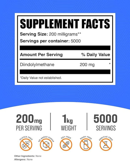 BulkSupplements.com DIM Powder - Diindolylmethane Powder, DIM Supplement for Men & Women - DIM 200mg, Gluten Free - 200mg per Serving, 1kg (2.2 lbs) (Pack of 1)