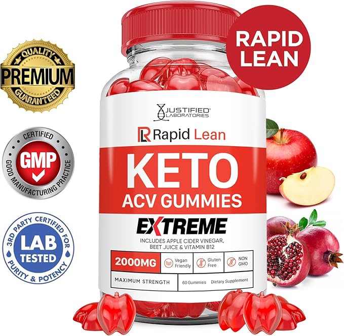 (3 Pack) Rapid Lean Keto ACV Gummies Extreme 2000MG Rapid Lean Keto Gummies Apple Cider Vinegar Formulated with Pomegranate Beet Juice Powder B12 Vegan Non GMO 180 Gummys
